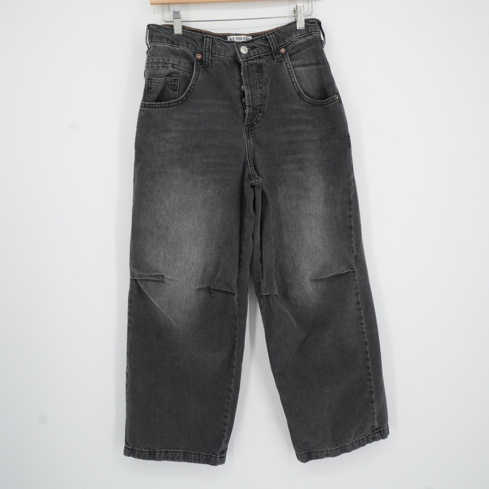 We The Free Good Luck Barrel Jeans Womens 26 Black Mid Rise Wide Leg OB1831732